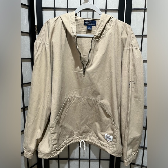 Polo by Ralph Lauren VINTAGE 90s Beige ANORAK HOODIE WORKWEAR JACKET SIZE XL - Picture 4 of 9